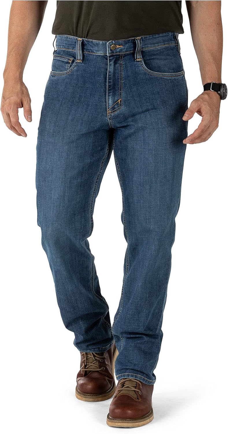 Men's Straight Jeans Mechanical Stretch Fabric Classic Pockets Style 74477